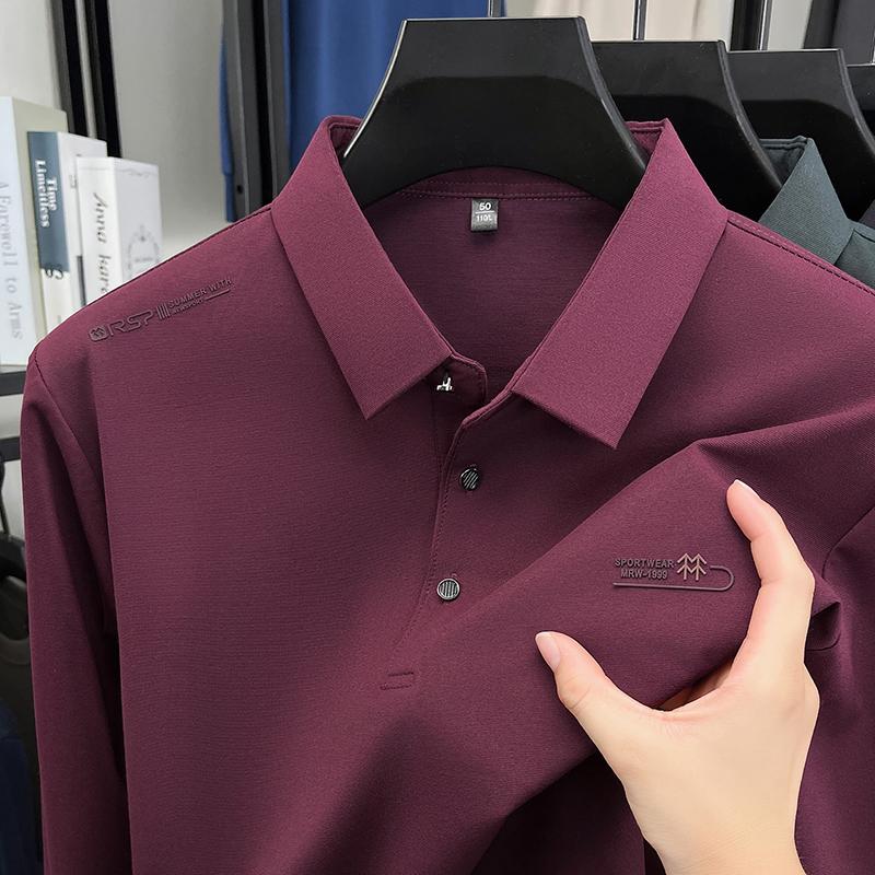 Men's Polo Shirt Lapel Long Sleeve T-Shirt Autumn Letter Print Wrinkle-Free Fashion Business Casual Menswear