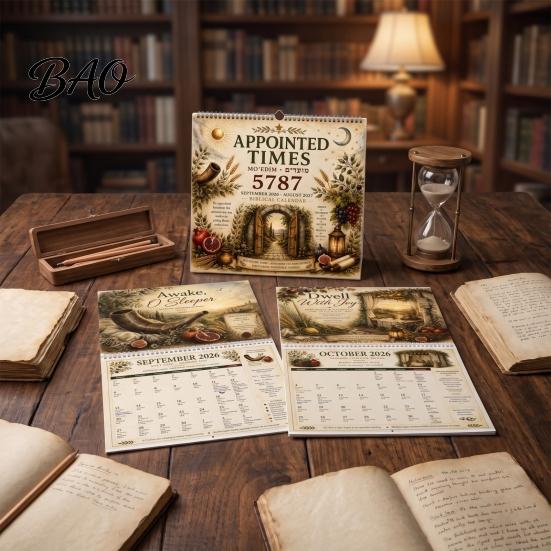Appointed Times Guide 2026-2027 Wall Calendar, Spiral Bound Scripture Illustrated Calendar with Feast Days Reference Days, Hebrew Dates, Shabbat, Sept