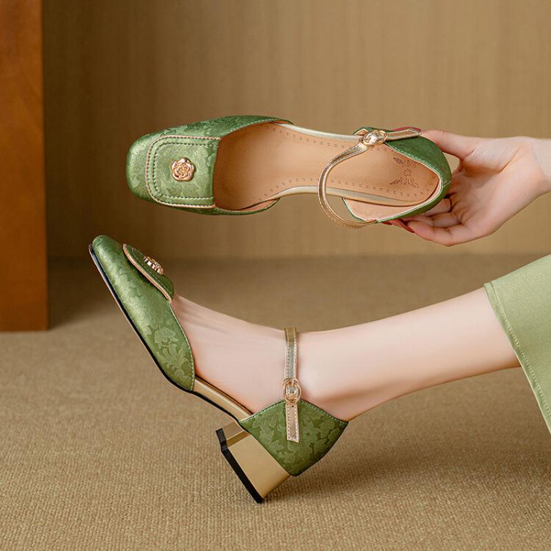 

Summer microfiber women s sandals Korean version square head new solid color women s sandals square heel buckle Roman sandals buckle belt 39 зелёный