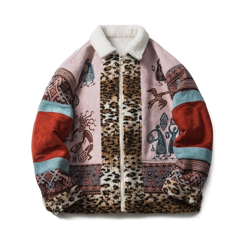 

Winter Lamb Fleece Panel Contrast Cotton Coat Men s Lapel Neck Zipper Casual Loose Coat Couple Street Fashion Hip Hop Top Ropa