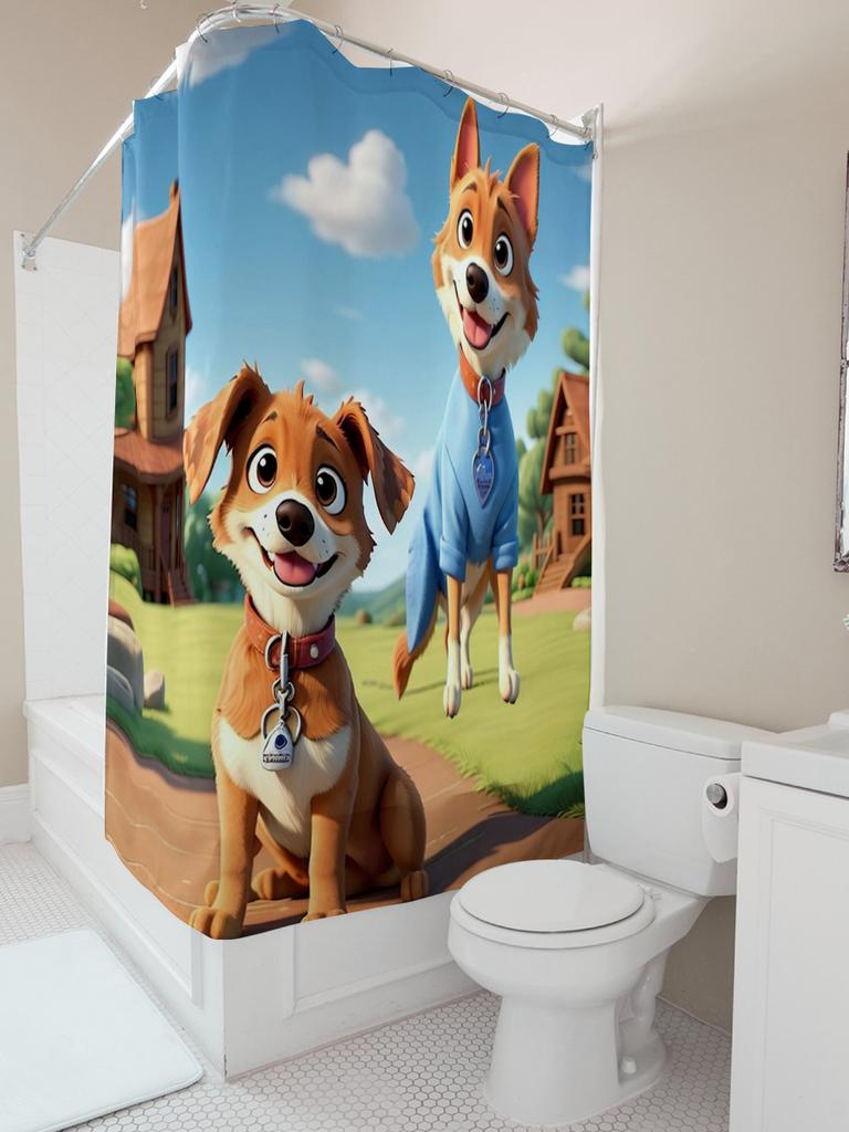 Cute Cartoon Dogs Shower Curtain | Fun Kids' Bathroom Decor