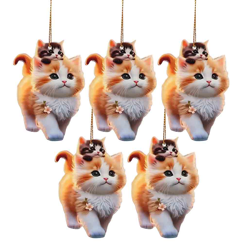 Cute Cat Car Pendant 3D Acrylic Flat Decoration Pendant Car Rearview Mirror Backpack Simulated Animals Decorative Accessories