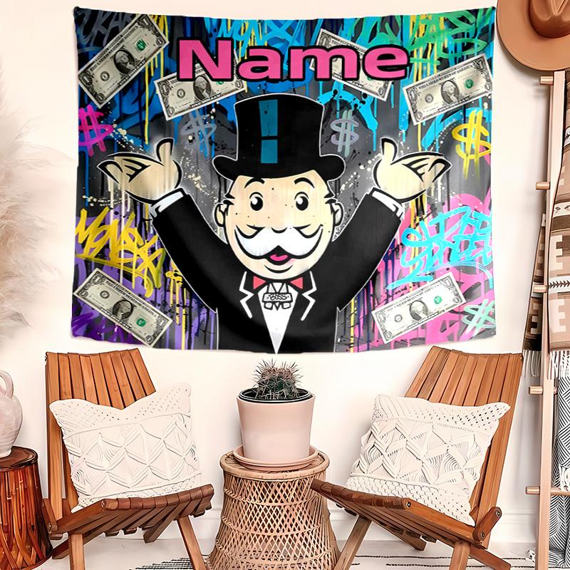 Personalized Mr. Monopoly Background Tapestry,Custom Name Birthday Party,Multifunctional Wall Decoration for Home Decor,Various Occasions