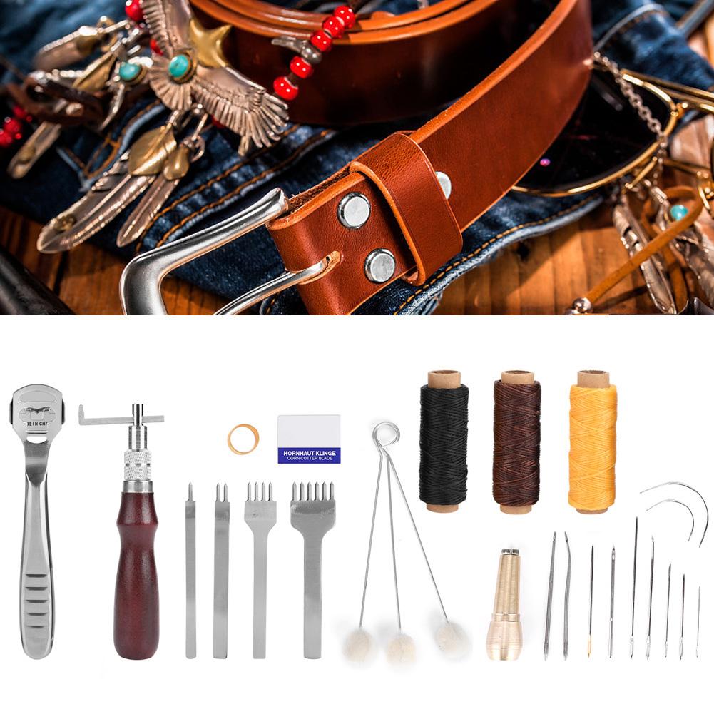 21Pcs Leather Crochet Hook Needles Sewing Craft Tool Set