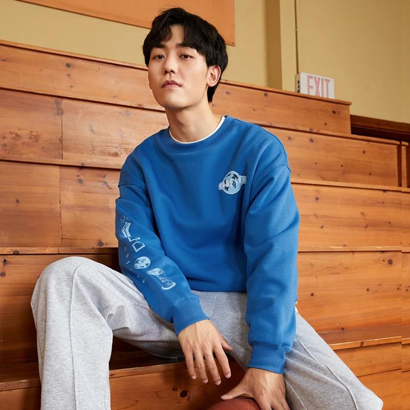 Li-Ning Badfive Logo Print Pullover Sweatshirt Unisex Tops Blue AWDSC01-4