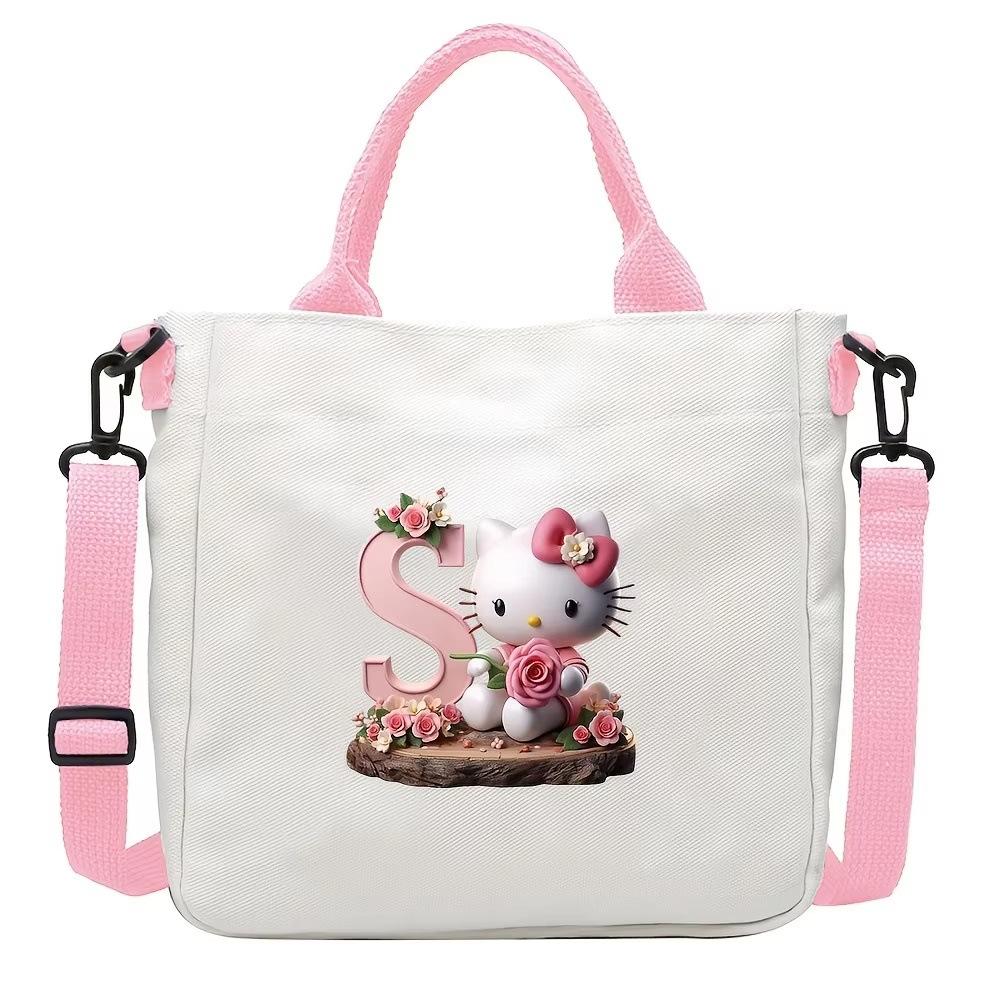Sweet Cartoon Print 26 Letter Canvas Bag Schoolgirl Portable Crossbody Shoulder Bag Trend