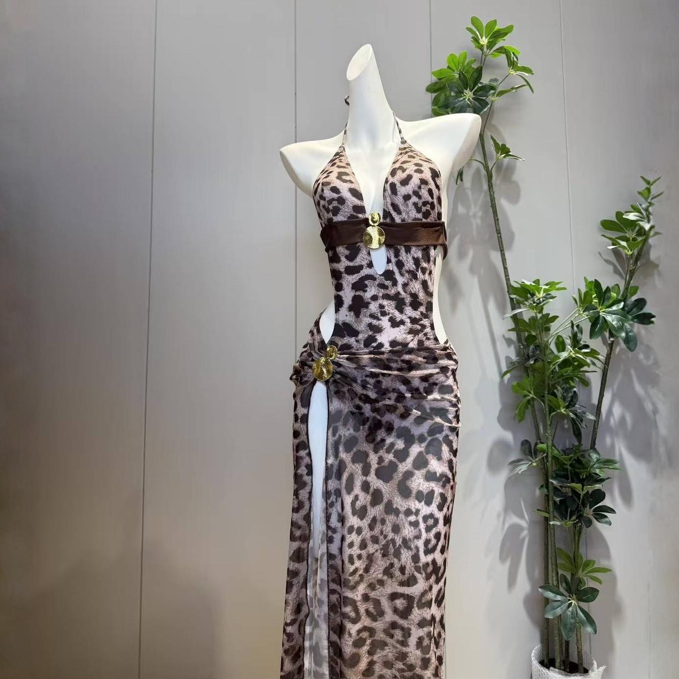 

[Old Money Wind] Swimsuit Fashion Female Sexy Leopard Print Premium Sense Strap Skirt Skinny Seaside Hot Spring Resort Summer S