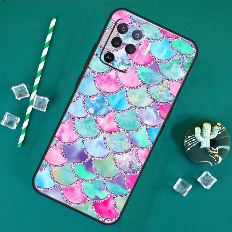 Watercolor Faux Mermaid Scales Case For Oppo A60 A40 A80 A16 A76 A96 A18 A38 A58 A78 A98 A91 A15 A17 A74 A94 A54 A57S Cover