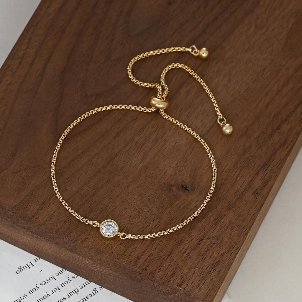 2025 Niche Design Crystal Bracelets for Women, Adjustable CZ Zirconia Tennis Bracelet with Circle Charm, Sliding Chain