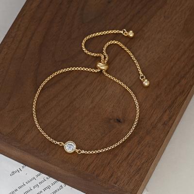 2025 Niche Design Crystal Bracelets for Women, Adjustable CZ Zirconia Tennis Bracelet with Circle Charm, Sliding Chain