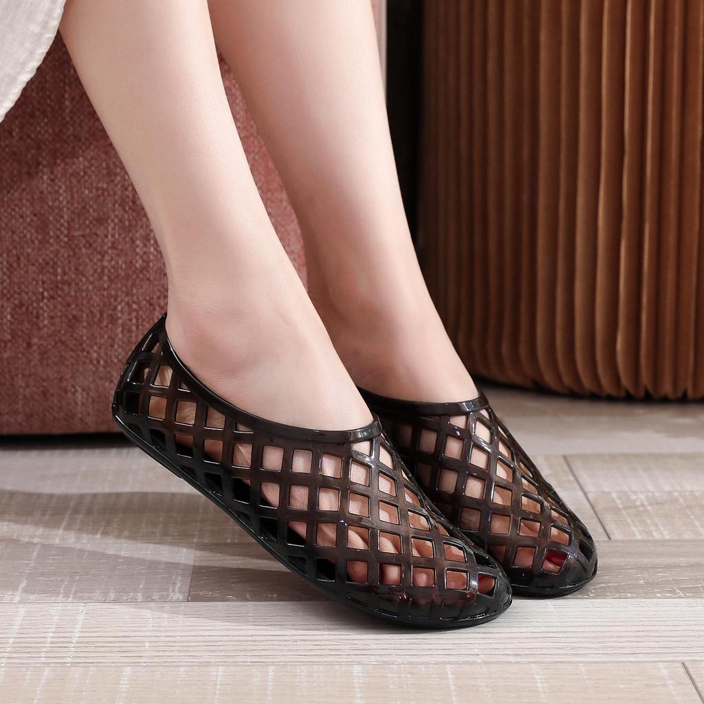 Crystal Mesh Jelly Sandals - Women's Non-slip, Breathable, Slip-on Flats