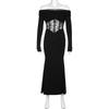 Elegant French Lace One-Shoulder Fishtail Knit Dress - Slim-Fit Waist-Cinching Long Gown for Women