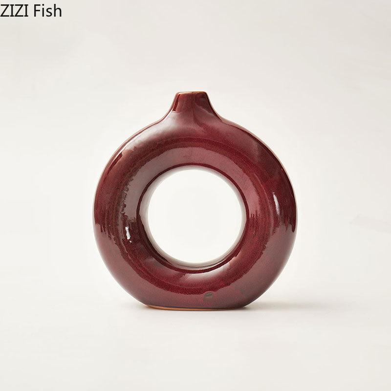 Błyszcząca Głęboka Czerwień Porcelanowa Waza Doniczki Dekoracja Stołu Ozdoby Aranżacja Kwiatów Okrągła Ceramiczna Waza Estetyczny Wystrój Pomieszczenia