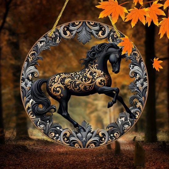 Yousheng Horse Hanging Sign Round Acrylic Panel Sign 2D Flat Horse Sign Decorative Front Door Sign for Home Farmhouse Outdoor Indoor Decoration
