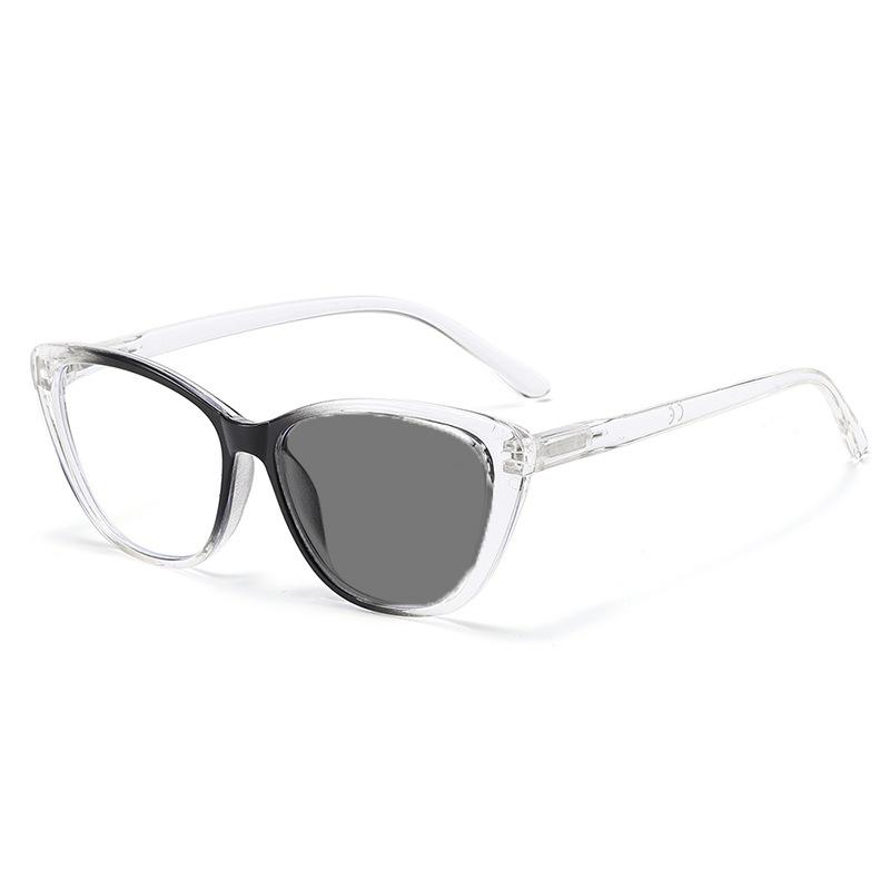 Women Popular Cat Eye Photochromic Reading Glasses Lady's Personalized Blue Light Blocking Color Changing Far Sight Eyeglasses