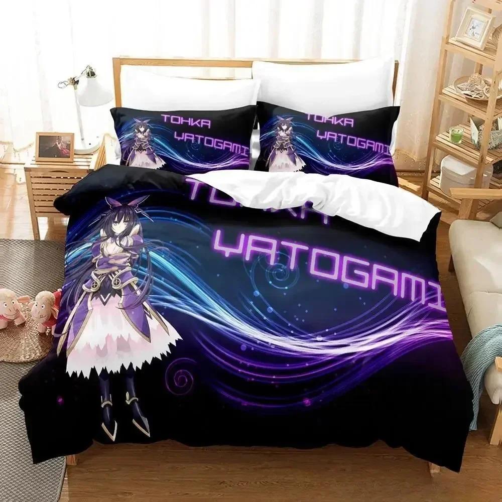 Personality Date A Live Tokisaki Kurumi Bedding Set New Anime Printed Duvet Cover Soft Microfiber Bedclothes for Otaku Bedroom