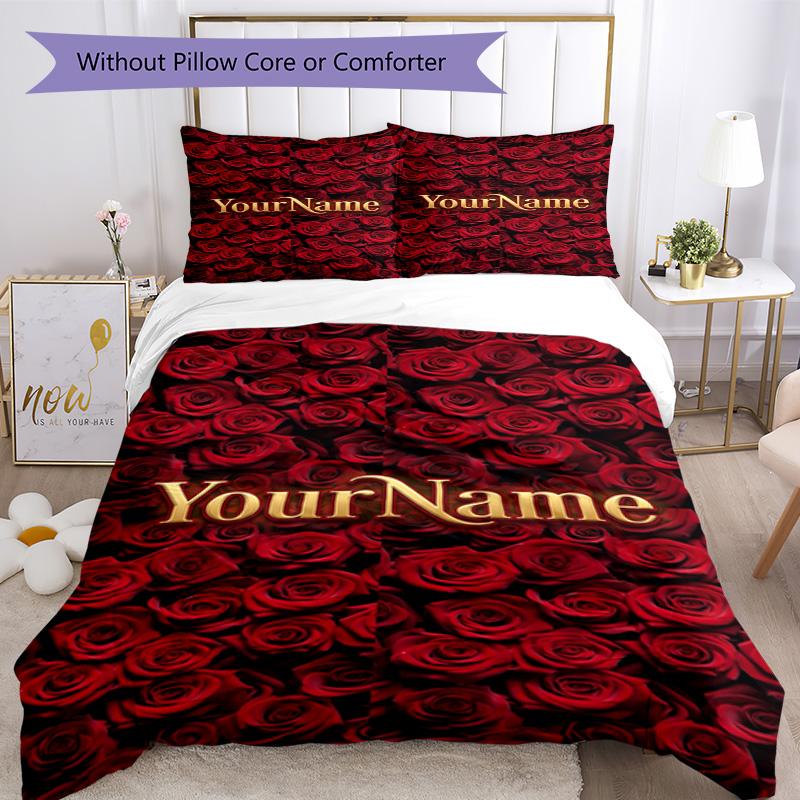 Rose Customize Your Name Bedding Set Breathable Duvet Cover with Pillowcases Home Decoration Birthday Gift