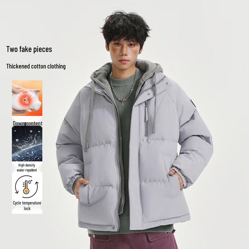 

VUUG Men s Faux Two-Piece Color-Blocked Hooded Cotton Jacket XS