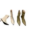 Stylish retro pointed high-heeled short boots autumn thin-heeled kitten and soft leather pile boots