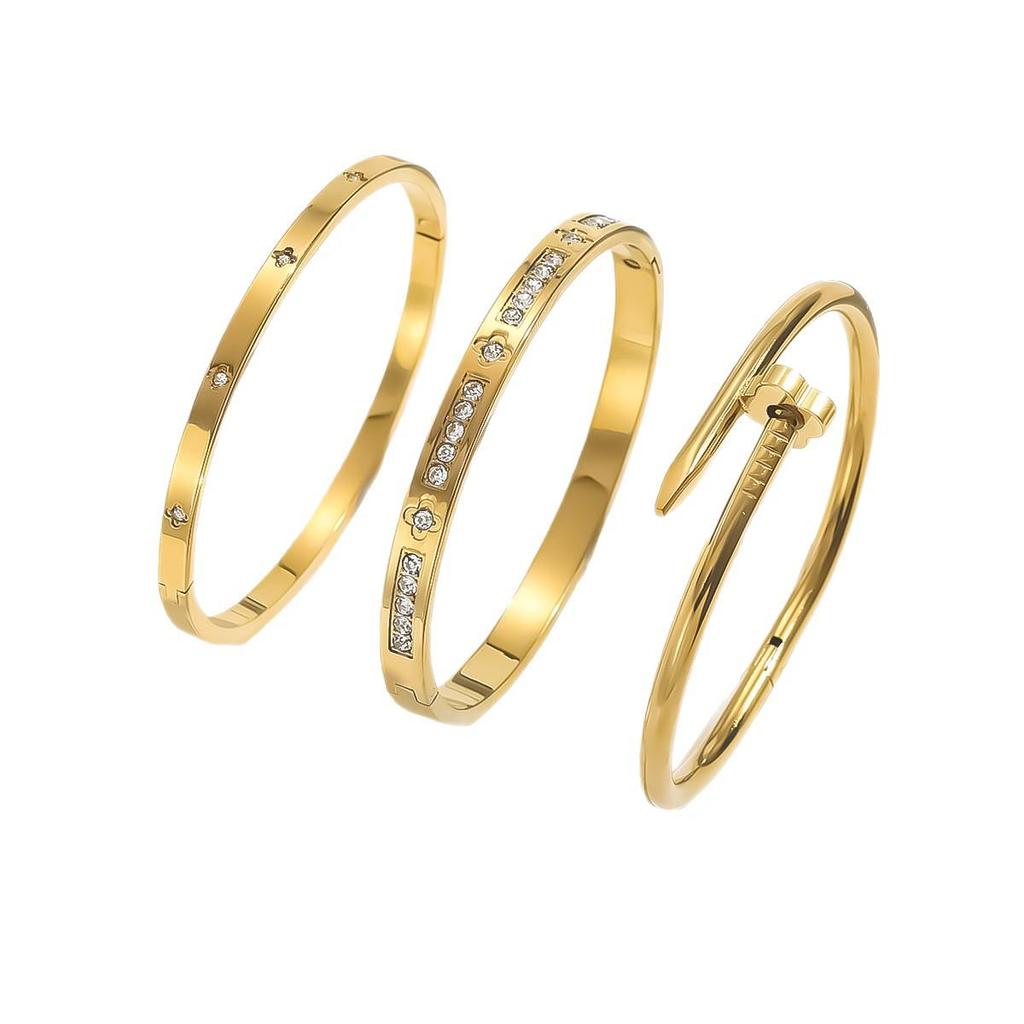 Titanium Steel Zircon Nail Bracelet - Women's Elegant Open Bracelet, Non-Fading, European & American Style