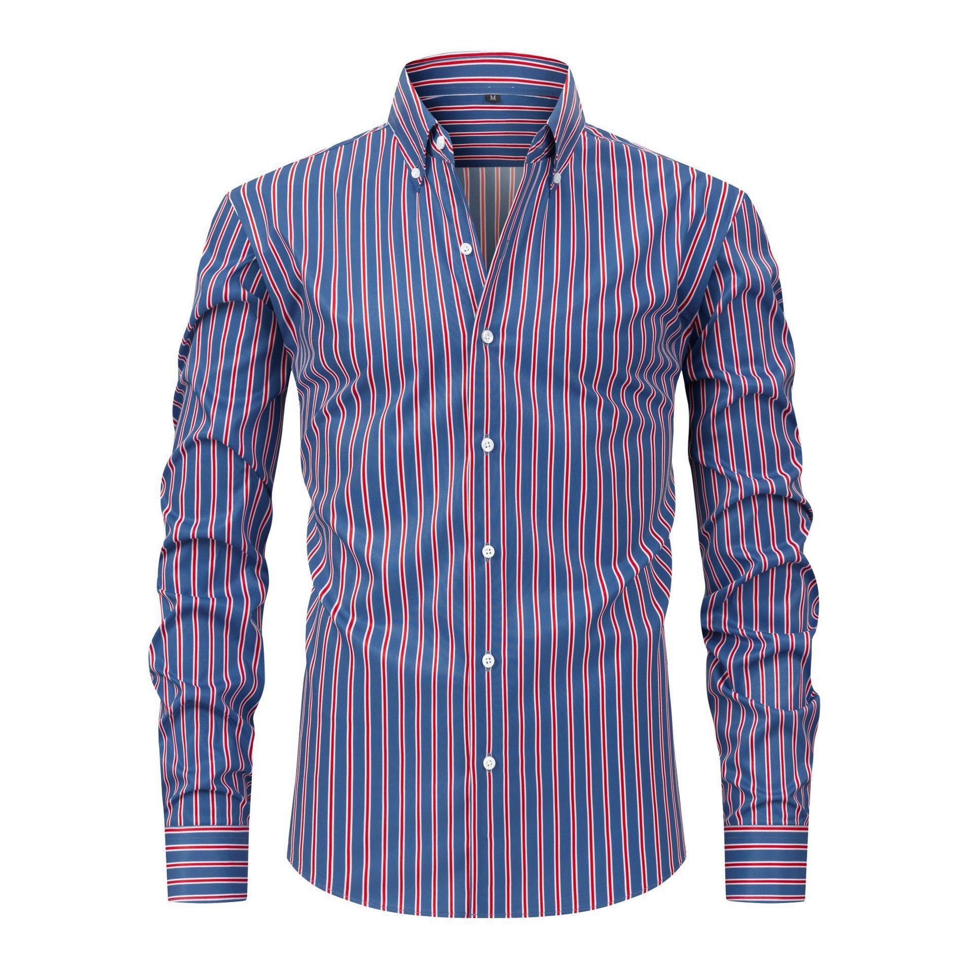 Men S Long Sleeve Striped Turn Down Collar Casual Shirt S