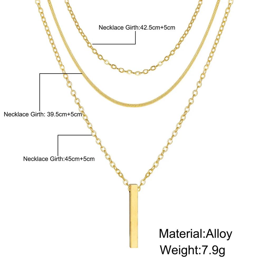 925 Silver Three-Layer Stacking Necklace Women Simple Strip Pendant Waterproof Hypoallergenic Collarbone Chain Jewelry