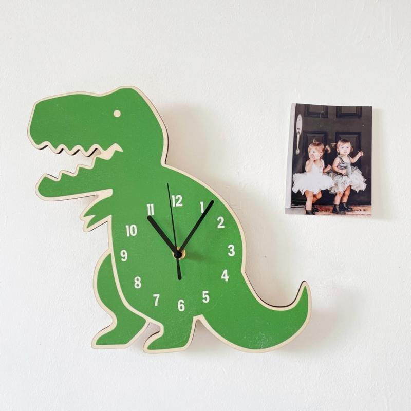 Jungenzimmer Wanduhr Cartoon Dinosaurier Uhr Kinder Schlafzimmer Dekorationen Holz Leise Stumme Uhr Geburtstagsgeschenk