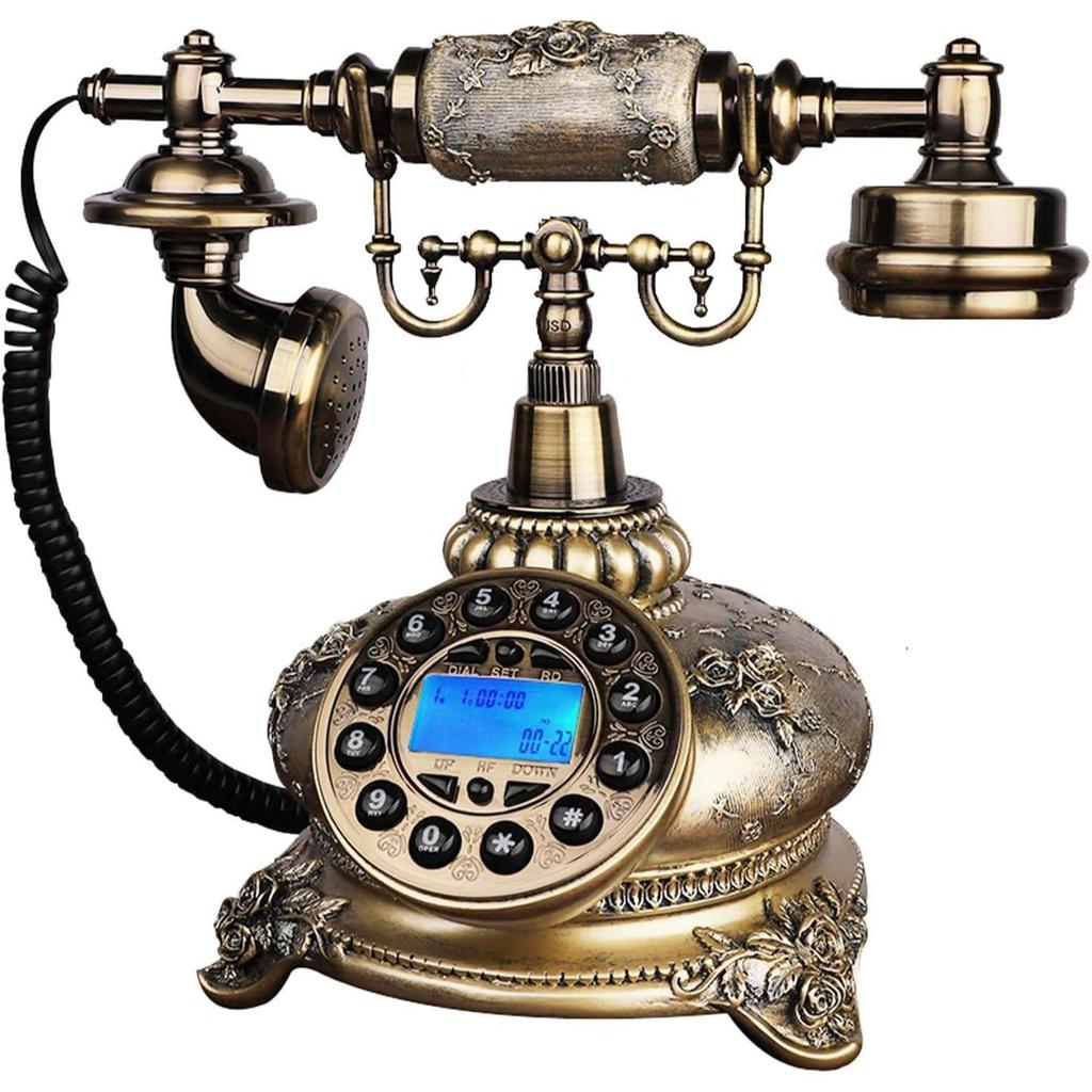 Vintage pevný telefon Retro telefon Starožitný telefon s tlačítkovým vytáčením Staromódní pevný telefon s LCD displejem Keramické šňůrové telefony