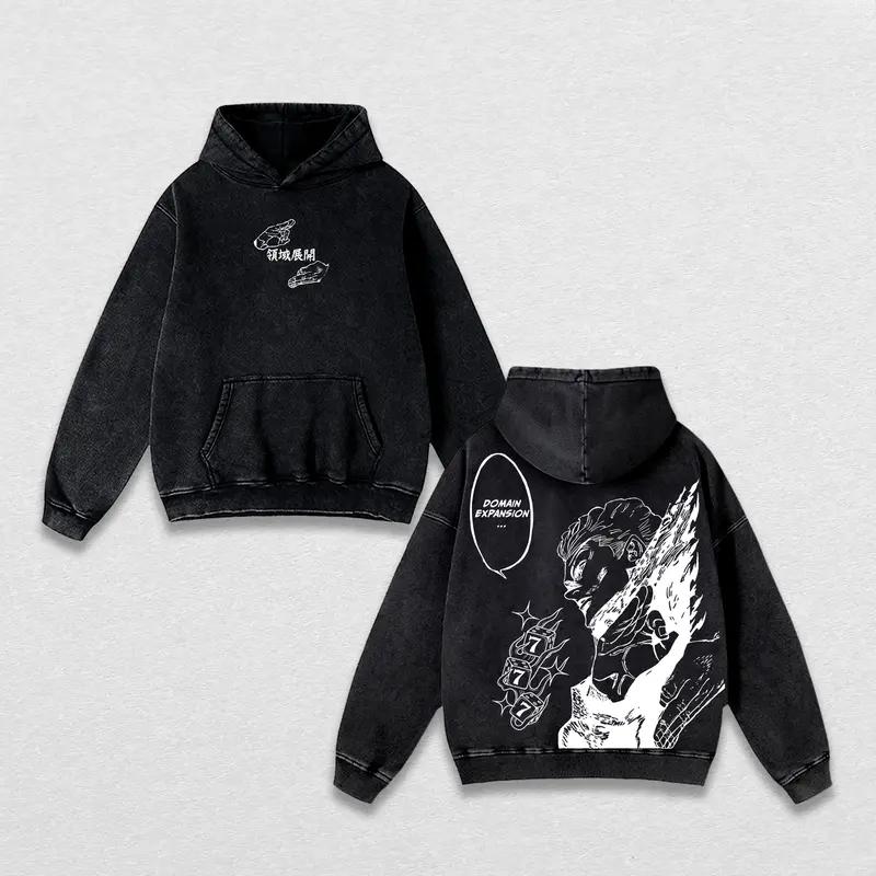 Fushiguro Megumi Mahoraga Graphic Clothing Jujutsu Kaisen Anime Hooded Men Women Vintage Washed Hoodies Cotton Loose Sweatshirt S