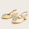 2025 Summer Rhinestone Buckle Girls' High Heels: Pointed Toe, Open Back, Fashionable Sandals