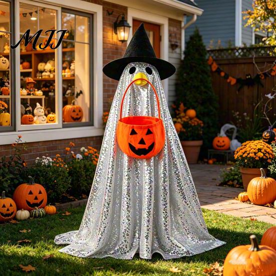 17 Inch Goose Clothes Halloween Ghost Costume, with Shiny Sequin Decor, Costume for Statue Atmosphere Prop, Holiday Yard Decorations Sequined Cloak
