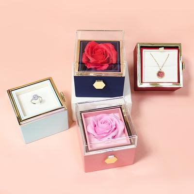 Meier Creative Rotating Rose Gift Box - Valentine's Day Proposal Jewelry Box for Rings and Necklaces