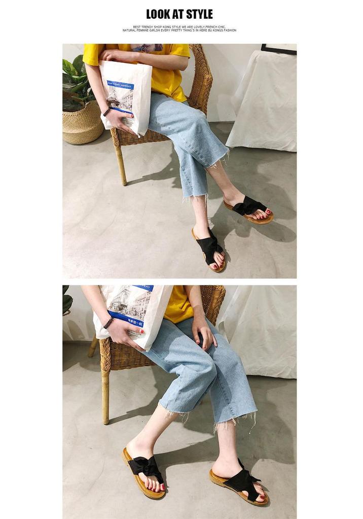 Plus Size Korean Style Non-Slip Flat Bow Beach Slippers for Women - New Summer Arrival