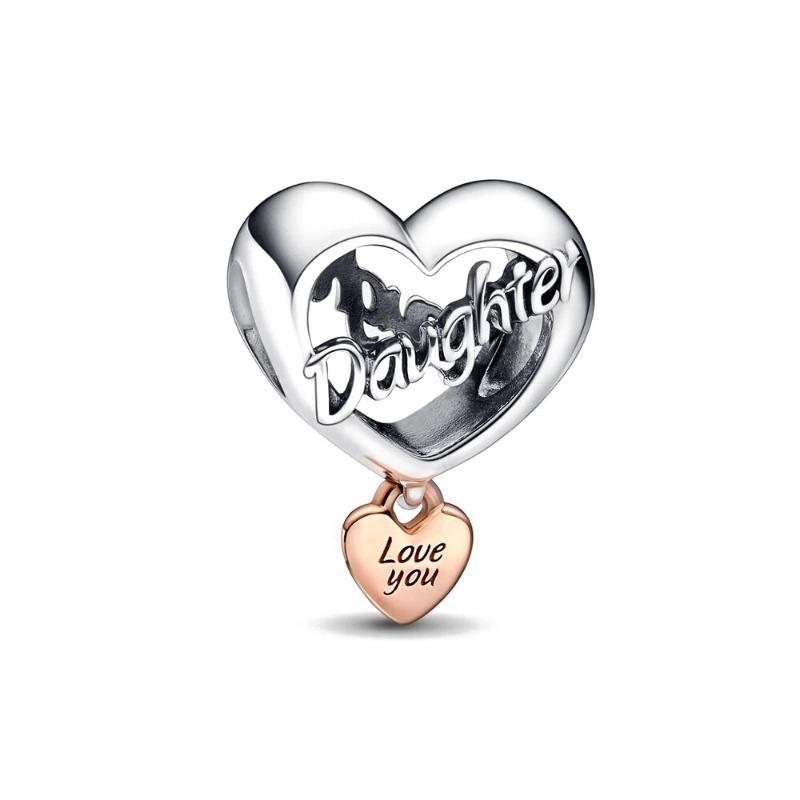 925 Silver Pink Heart Charm Pendant For Mother Sisters Daughter Friend DIY Jewelry Fit Original Bracelet Women Gift