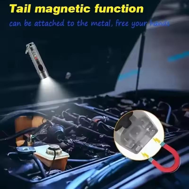 1Pc Rechargeable Mini Keychain Flashlight With 10 Modes And Magnetic Base - Ideal For Camping And Outdoor Activities