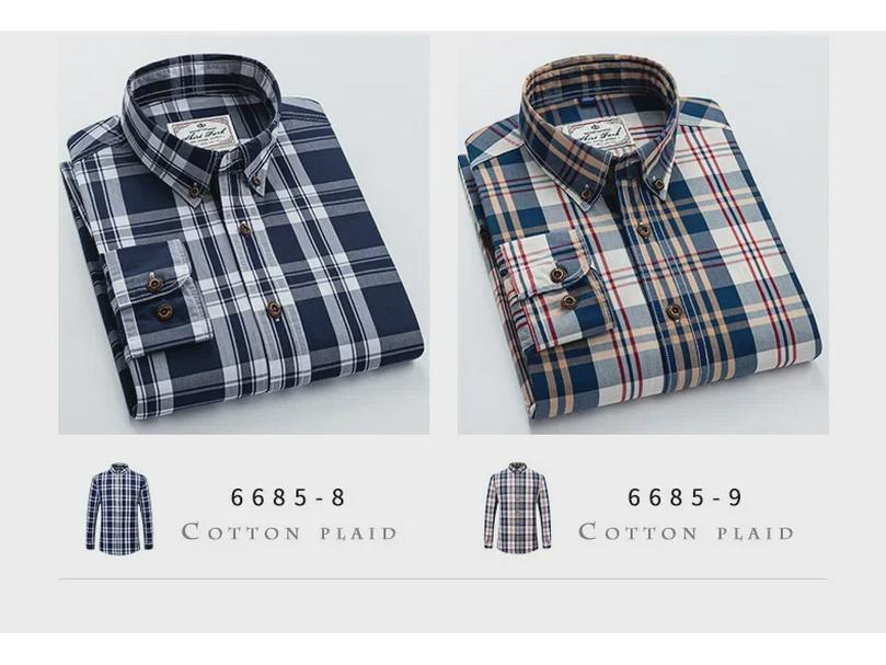 Men's Slim Fit Non-Iron Plaid Cotton Shirt - Long Sleeve, Spring Casual Style