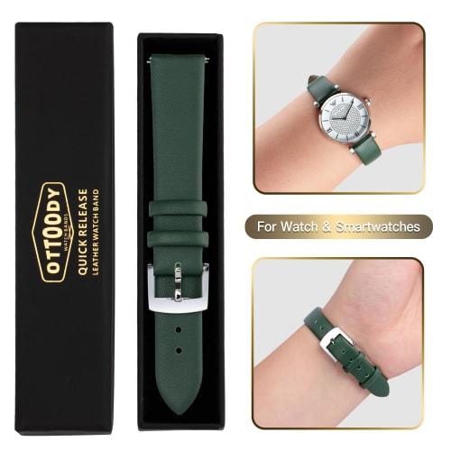 OTTOODY Genuine Leather Watch Band, 12mm, 14mm, 16mm, 18mm, 20mm, 22mm, Elegant & Ultra-Soft Calf Leather Watch Replacement Band for Watches and Smart