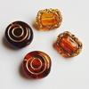 Retro Amber Gold-Inlaid Rose Mirror Heart Beading Supplies