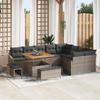 12-piece Garden Sofa Set with Grey Poly Rattan Acacia Cushions, 2-seater Garden Sofa with Storage 3364638