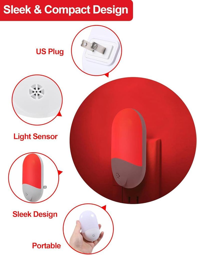 LED Night Light with Smart Control - Sleep Aid Red Light for Pregnant Women & Babies