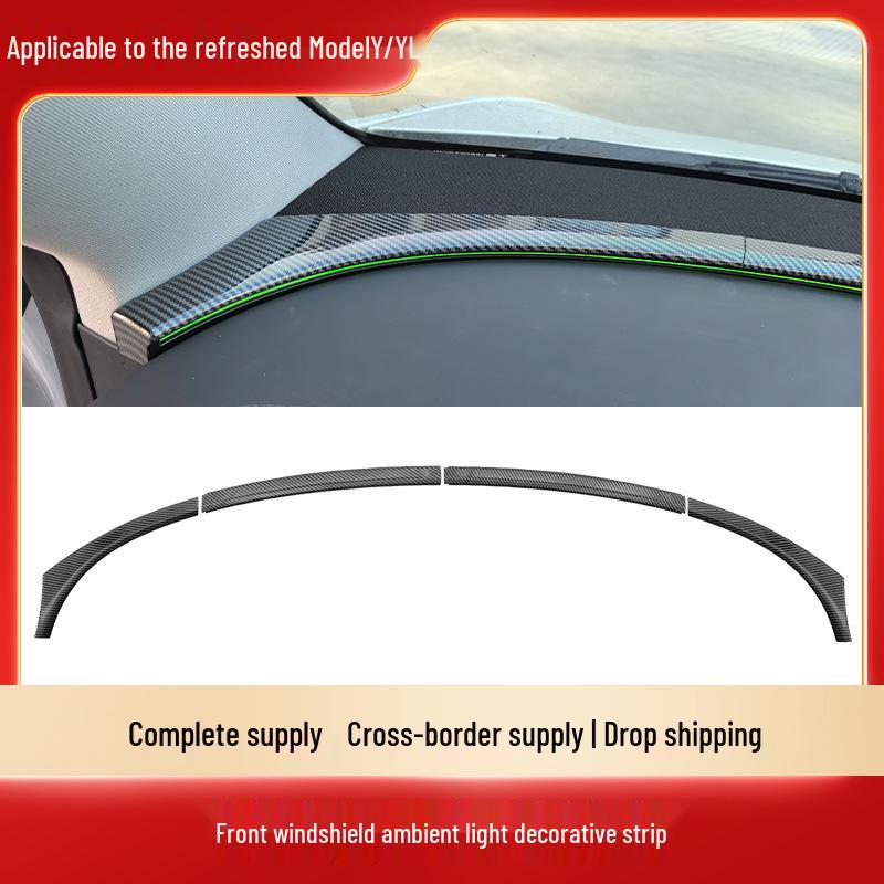 

Tesla Model Y/YL/YS Front Windshield Ambient Light Decorative Strip Set (4-Piece) Ambient Light Trim - Matte Black - 2025-2026