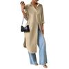 Women's Mid-Sleeve Solid Color Cardigan Shirt Dress