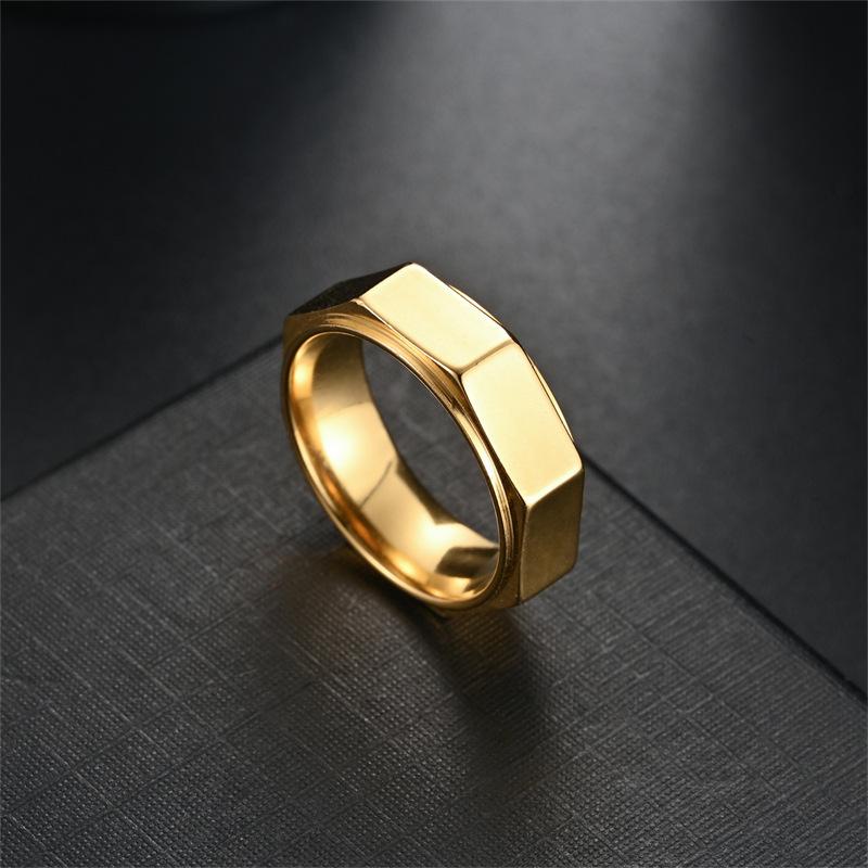 Stylish Polygonal Titanium Steel Ring, Trendy Personalized Couple Ring Jewelry
