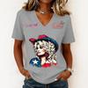 Women's Trendy Casual V-Neck Short Sleeve Letter Print Pullover Top for Everyday Wear