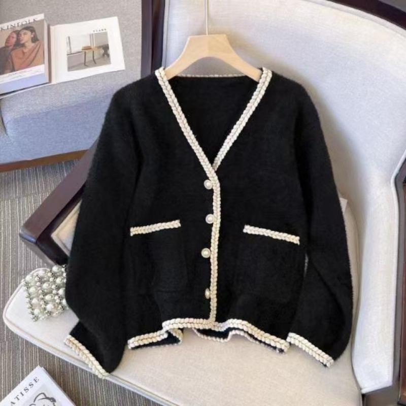 Imitation mink fleece neck sweater cardigan autumn and winter clothing small man wearing knitted coat women