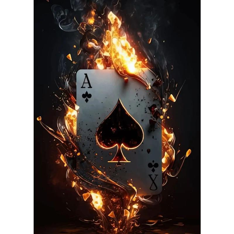 Playing Cards Canvas Painting Fire Skull Card Poster Print Poker for Living Room Wall Art Home Decor