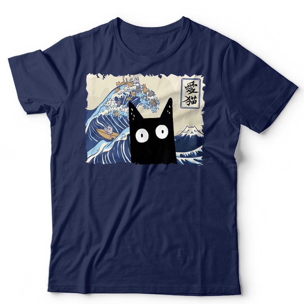 Kawaii Cat T Shirt Unisex Kids Cute Japanese Wave Kanagawa Anime Vintage S