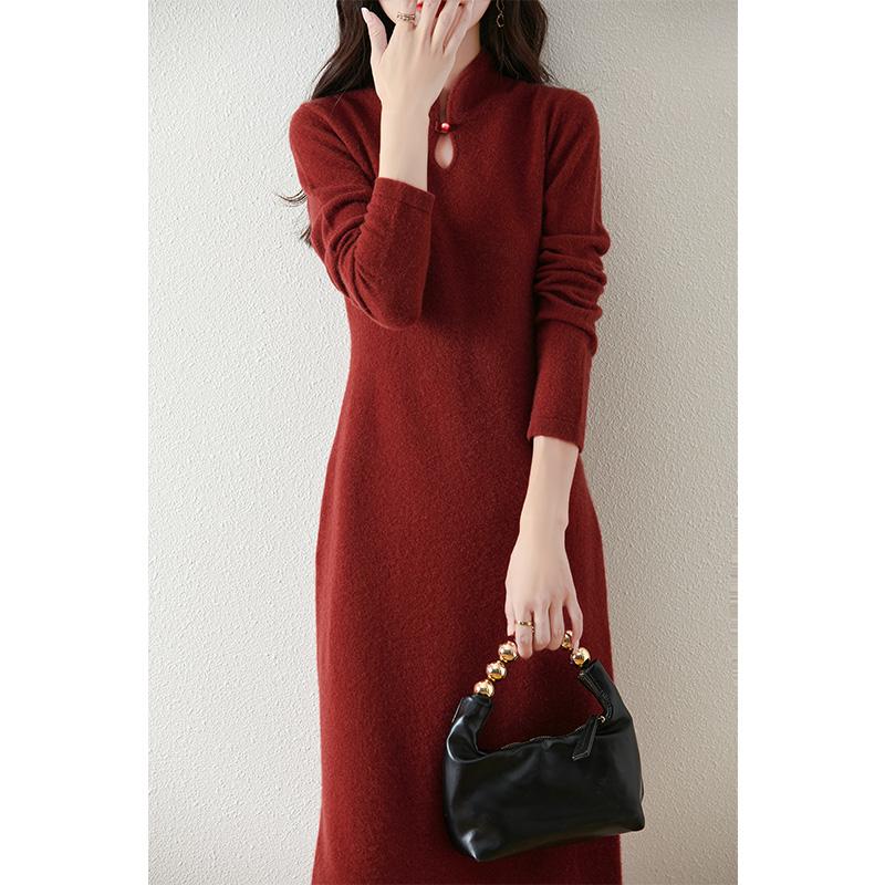 Women's Cashmere Dress Qinghe Cashmere 30% Cashmere 70% Wool Autumn and Winter Cashmere Skirt Soft and Warm