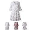 3/4 Sleeve Summer Dress Women Summer Dress Strappy V-Neck Ruffle Hem Dress