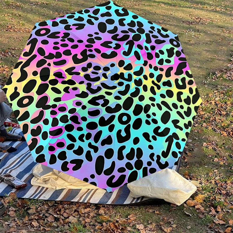 1 st Leopardsmönstrat Paraply-8-ribbat Förstärkt Bärbart Fällbart Rese-Passar för Alla Säsonger Utomhus Daglig Användning